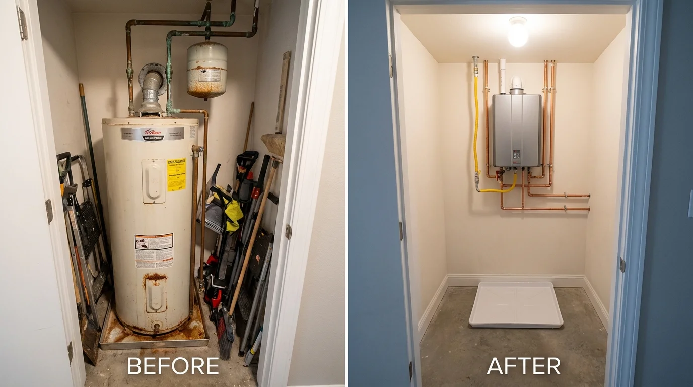 Tank water heater versus wall-mounted tankless unit comparison for Bridgeport, WV homeowners