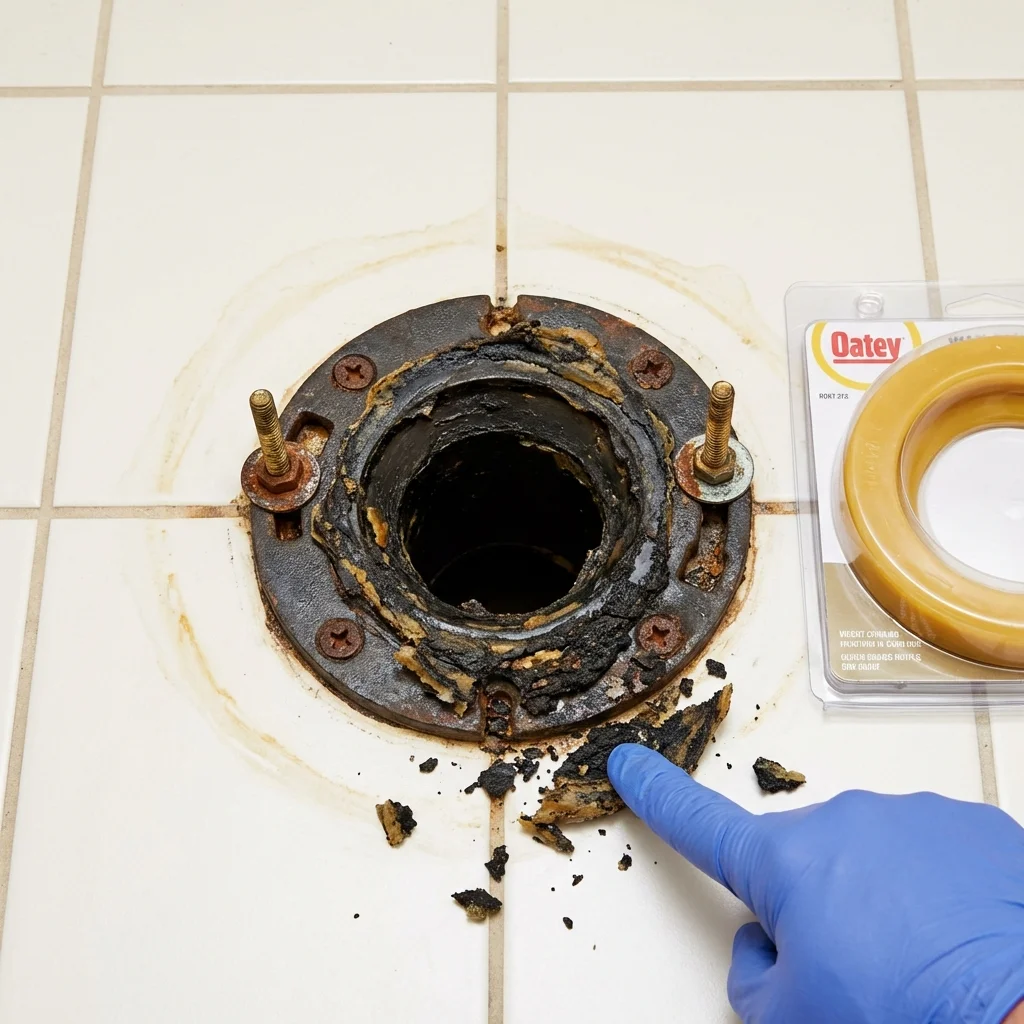 Failed wax ring showing water seepage at the base of a toilet in a Bridgeport, WV home